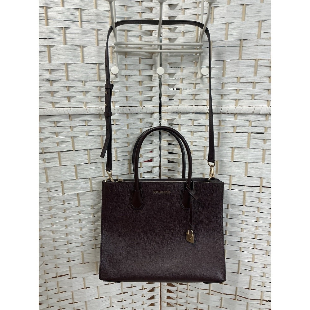 Michael Kors Burgundy Pebbled Leather Mercer Tote, Gold-Tone Accents